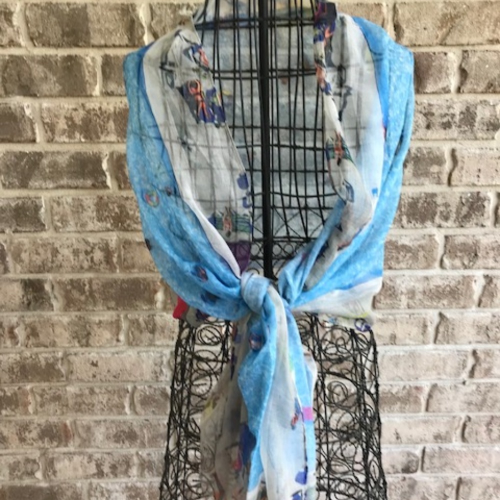 Apt. 9 Blue Scarf NWT Beach Scene 21" W 70" L - Picture 1 of 8